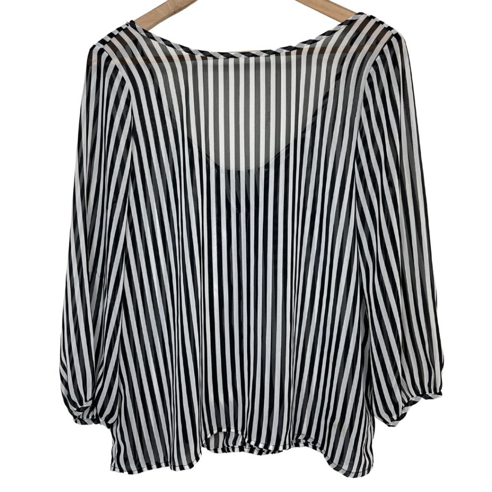 BLOOM | Black and White Striped Blouse with Back Bow Detail | Size Unknown